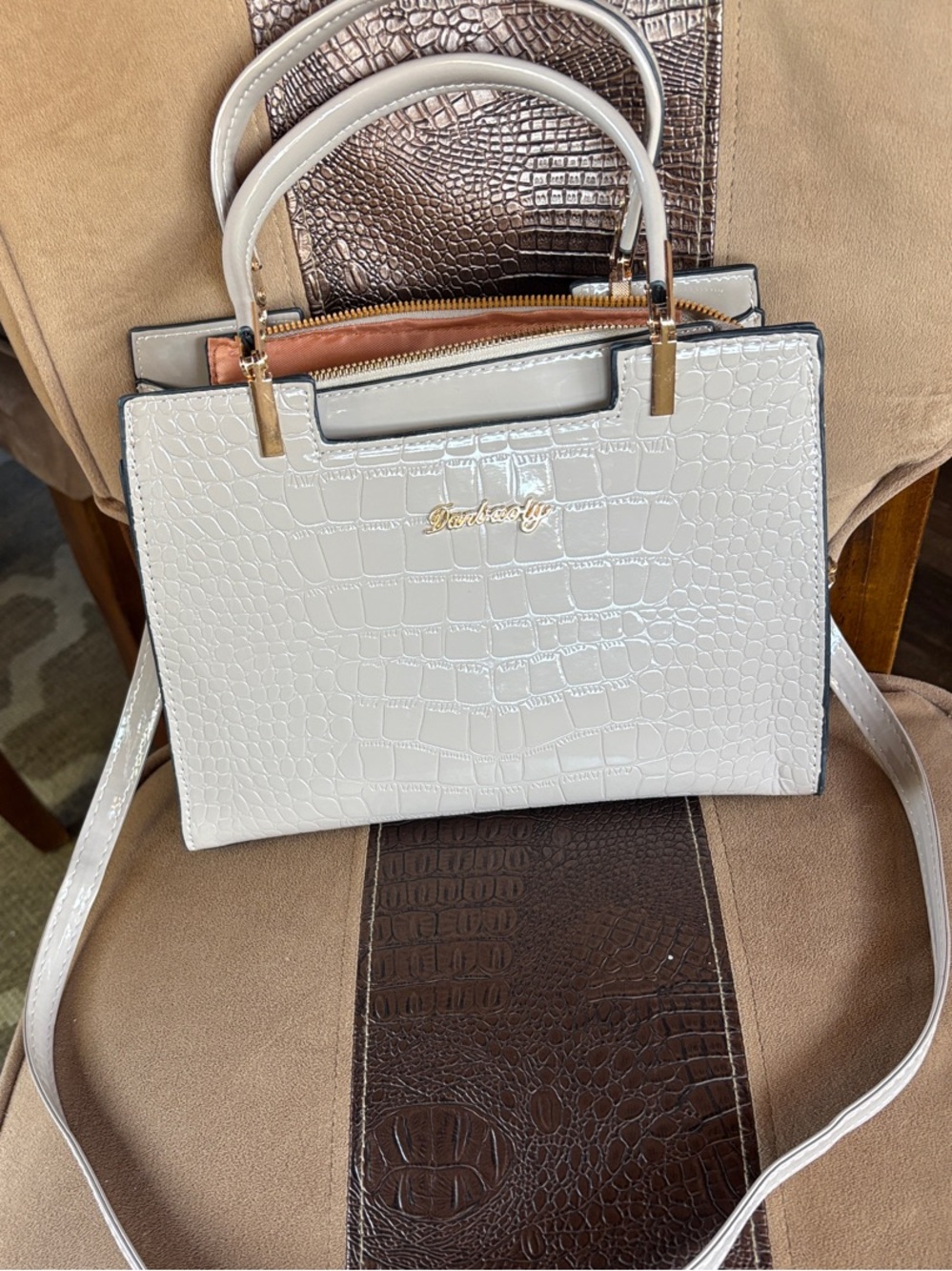 Danbaoly Blush Croc-Embossed Satchel Bag